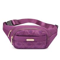 Waterproof Women Fanny Pack Large Capacity Outdoor Waist Bag Zipper Embroidery Bumbag  Daily violetinė