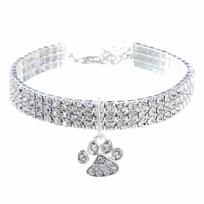 Diamond-Inlaid Cat & Dog Collar with Multicolor Paw Ornament Medium