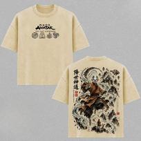 Avatar The Last Airbender Aang Clothing Men Women Casual Tshirts Washed Cotton Tee Vintage Oversized T-shirt Anime Streetwear XXL smėlis