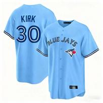 Toronto Blue Jays 30 Kirk Mens Embroidered Baseball Jersey Short Sleeve Sports Top XL, 95-105KG, US Version, Sky Blue, In Stock