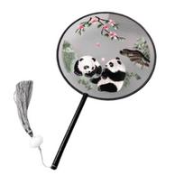 Creative Embroidered Silk Fan Cute Panda Hanfu Tuan Fan  Photography Prop Style 1 gray