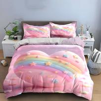 Rainbow Heart Bedroom Decor Set Bedding Set with 1 Duvet Cover 2 Pillowcases Single Double King Queen, Gift AU Single 140X210cm&set