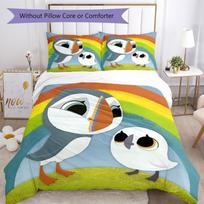 3pcs Puffin Rock Bedding Set Duvet Cover Closure Includes 1 Duvet Cover & 2 Pillowcases, Soft and Comfortable for All Seasons. 180cmx210cm