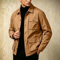 Men's Multi-Pocket Cargo Jacket with Lapel Collar, Casual Outerwear for Daily Wear L black