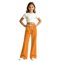 Kids Casual Straight Leg Loose Fit Pants for Everyday Wear 130 oranžinė