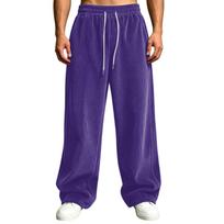 Men's Corduroy Pants High Waist with Pockets Loose Fit Straight Wide Leg Color Casual XXL blue