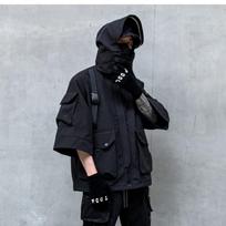 Jacket Functional Wind Paratrooper Multi-Pocket Men's and Women's Loose Tooling Seven-Sleeve Trendy Outdoor Jacket L black