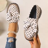 Ji's new single shoes round head thick heel bow student leather shoes female British style 37 black