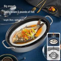 Chuidahuang 39cm Oval Non-stick Steaming Fish Pot white