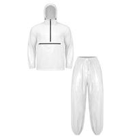 S-3XL Men Waterproof Sportswear Hoodie with Zip Pockets and Elastic Waist Pants Raincoat Set for Outdoor Workout L white