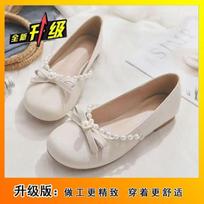 French Mary Jane round head soft sole new 2025 pearl women's shoes flat single shoes women's shallow mouth shoes 40 gray