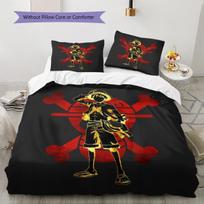 One Piece Monkey D Luffy Pattern Bedding Quilt Set Quilt Cover Pillowcase Home Birthday Gift(1 * duvet cover + 2 * pillowcase, without core) 140x200cm white