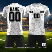 Individualus „pasidaryk pats“ dviejų dalių sportinio komplekto rinkinys: trumpomis rankovėmis marškinėliai ir šortai su personalizavimu ir numeriu komandos uniformoms M white