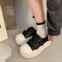 Popular ins Velcro big head platform single shoes 2025 spring new heightening shoes casual versatile little white board shoes 40 black