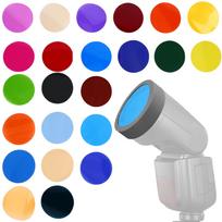 24 spalvų gelinių filtrų rinkinys, apvalūs blykstės šviesos filtrai fotografijai, vaizdo įrašams, LED žibintuvėlio priedas pilka