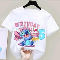 Lilo Stitch Marškinėliai su skaičiumi Trumpomis rankovėmis Gimtadienio marškinėliai Medvilniniai viršutiniai drabužiai Mieli Anime vaikiški drabužiai Mažylių dovanos Karikatūros spaudinys Apvali apykaklė 110 white