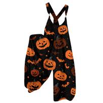 Women's Retro Halloween Print Bib Overalls Jumpsuit - Summer Casual with Non-Adjustable Straps S geltona