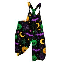 Women's Retro Halloween Print Bib Overalls Jumpsuit - Summer Casual with Non-Adjustable Straps XXL žalia