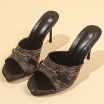Women Fashion Sandals Spring New Pointed Head Shallow Mouth Sandals Metal Buckle Anti-slip Wear-resistant High Heels Shoes Women 42 black
