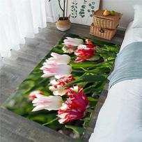 Tulip Carpet Spring botanical Flower Area Rug for Living Room Children's Bedroom Natural Garden Floral Floor Mat Kitchen Doormat 40x60cm 16x24 inch black