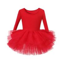 Girl Ballet Tutu Dress Fashion Kids Dancing Party Long Sleeve Vest Dress Performance Costume Princess Wedding Girl Dress 120cm red