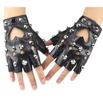 Rivet Half-Finger Leather Gloves black