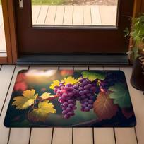 Realistic Purple Grape Vine Doormat Autumn Fruit Grape Leaf Warm Blur Background Print Farmhouse Style Mat For Porch Front Door 43X75CM