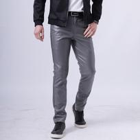 Jaunimo odinės kelnės vyriškos elastinės Slim Fit mados spalvos Baltos juostos raudonos odinės kelnės vyrams 40 pilka