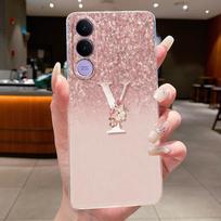 Anti-scratch Phone Case For Vivo V70 FE Jelly Clear TPU Soft Casing Lucky Letter Pink Shiny Starry Sky Pattern Couple Shell Vivo V70 FE