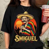 Smiguel Mexican Meme Shirt, Funny Mexican Sombrero T Shirt, Viral Mexican Culture Graphic Tee, Humor Gift for Men Women 100 brown