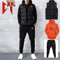 Vyriški laisvalaikio komplektai: liemenė + gobtuvai + kelnės, 3 dalių sportinis kostiumas, vyriškas sportinės aprangos komplektas, hip-hop stiliaus viršutinė apranga, sportinis kostiumas 3XL black