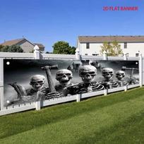 Halloween Fence Banner Skeleton Legion Castle Ancient Outdoor Yard Decor 45*200cm（18*79in） white