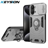 KEYSION Shockproof Armor Case for TECNO Spark Go 3 Slide Camera Lens Protection Ring Stand Phone Back Cover for Tecno Pop 20 for Tecno Pop 20 pilka