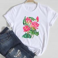 (Azijos dydis) Moteriški marškinėliai su marškinėliais gėlėmis Sweet 90s Cartoon Trend Top Clothing Madingi marškinėliai Moteris, laisvalaikio trumpomis rankovėmis grafiniai marškinėliai S white