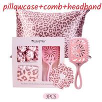 Silk Satin Leopard Print Pillowcase Hair Tie And Comb Set With Gift Box For Daily Use rožinė