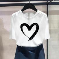 (Azijos dydis) Mada Akvarelė Meilė Širdis Stilius Trend Print Graphic Tee Moteriški Laisvalaikio T Drabužiai Laisvalaikiai moteriški marškinėliai trumpomis rankovėmis S white