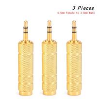 6.5 mm Male to 3.5 mm Headphone Adapter FemaleWear-resistant Jack Converter Audio Plug Easy Installment Gold Plating ProcessGood product 3Pieces