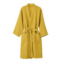 Japoniškas medvilninis gofruotas Yukata chalatas: Visasezoninis chalatas vyrams ir moterims M yellow