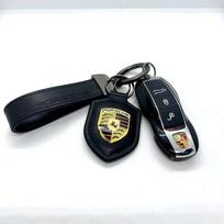 Porsche Shield Key Shell & Keychain Set for 718, Macan, Cayenne, 911, Panamera black