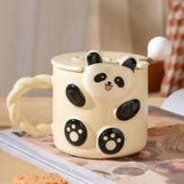 380ml Creative Cartoon Panda Ceramic Mug with Lid and Spoon Coffee Cup Breakfast Oatmeal Milk Yogurt Cups for Kid Drinkware Gift 380ml white