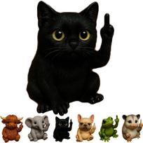 Interesting Mini Middle Finger Animal Statues Novel Resin Desktop Garden Middle Finger Sculpture Decorations Fairie Cat 1pc black