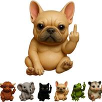 Interesting Mini Middle Finger Animal Statues Novel Resin Desktop Garden Middle Finger Sculpture Decorations Fairie Dog 1pc beige