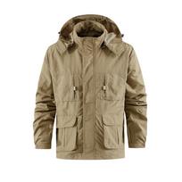 Men's Casual Multi-Pocket Stand Collar Jacket with Detachable Hood - Spring & Autumn Outdoor Wear 5XL beige