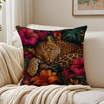 Sleeping Leopard Colorful Jungle Cushion Cover Breathable Cushion Covers Machine Washable WrinkleResistant Soft Durable 45cmx45cm(18x18Inch)