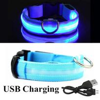 Naujas USB įkraunamas LED šviečiantis antkaklis augintiniui šuniui  Švytintis mirksintis vėrinys Pasivaikščiojimams lauke  Naktinio saugumo priemonės M(40-48cm)-Blue USB mėlyna