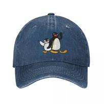 Pingu Unisex beisbolo kepuraitė Pingvinų serija Animacinis stiliaus nusidėvėjęs džinsinis kepurės skrybėlė Vintage lauko veiklai galvos apdangalas One Size gray