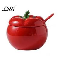 Ceramic Spice Jar with Spoon Tomato Lid & Spoon, 420ml Mini Salt Sugar Exquisite Gift for Kitchen Lovers Pepper Storage Pot, Cute Chili Oil Seasoning
