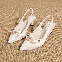 Niche high heels bag head sandals women's 2025 summer new large size pointed single shoes 40 beige