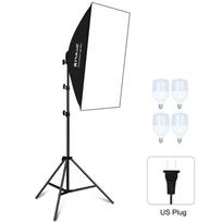 PULUZ 50x70cm Studio Softbox + 2m Tripod Mount + 4 x 220V E27 20W 5700K White Light LED Light Bulb Photography Lighting Kit white