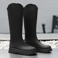38cm Long Tube High Tube Women's Rain Boots PVC Outdoor Non-slip Fashion Rain Boot Comfortable Thick Bottom Waterproof Shoes 37 black